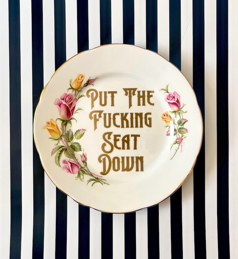 Rude Kitsch Plate: "Put The Fucking Seat Down" - Vinyl Accent image 1
