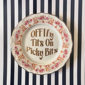 Funny Decorative Vintage Plate Cottagecore : “Off My Tits On Picky Bits”
