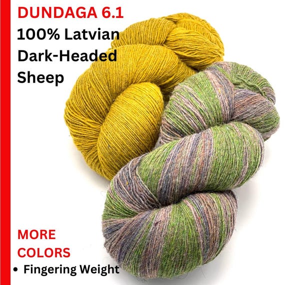 Dundaga 6.1 Latvian DARK-HEADED Sheep Wool 100% Natural Yarn, Available in Skeins or Cake, Fingering Single Ply, Skeins Weight Varies.