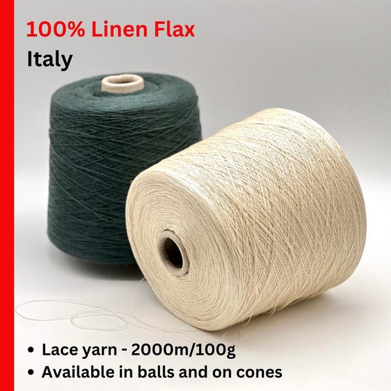LINEN 100% Pure Flax Yarn, QUARANTALINO, Toscano, Premium Italian Yarn, Available in Balls and on Cones, 2000m/100g (2187y/3.52oz)