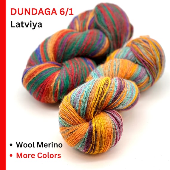 Dundaga Wool Merino Multicolored 100% Natural Rustic Gradient Yarn, Available in Skeins and Cakes, Lace 6/1 Fingering Socks Weight