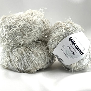 Lurex Mohair Yarn, ARGENTO, Lana Gatto, Grass Yarn, Italian Yarn, Fashion Collection Yarn, Sparkling Yarn, 50g/115m