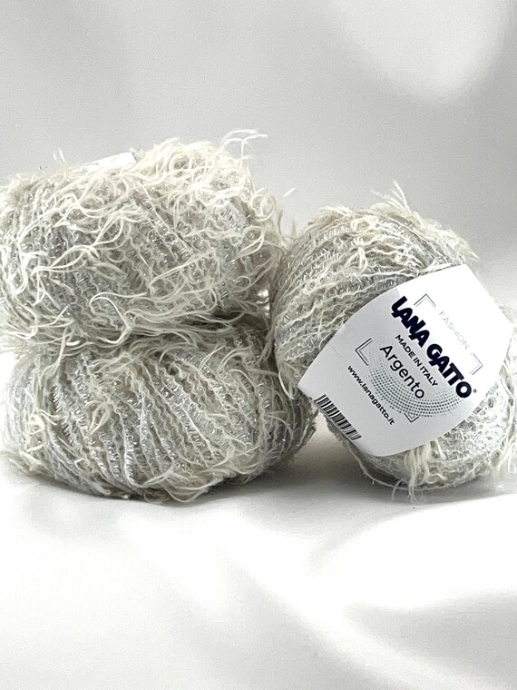 Lurex Mohair Yarn, ARGENTO, Lana Gatto, Grass Yarn, Italian Yarn, Fashion Collection Yarn, Sparkling Yarn, 50g/115m