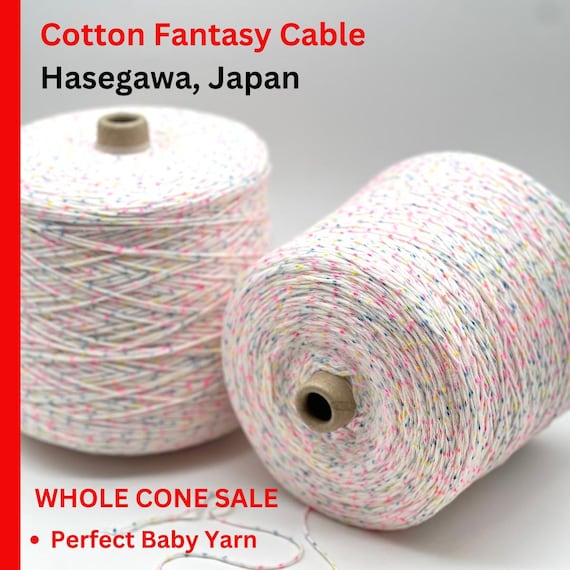 WHOLE CONE Sale: Cotton Cable Fantasy Yarn by HASEGAWA, Japan, Premium Yarn, Perfect Baby Yarn, Sport Weight, 290m/100g