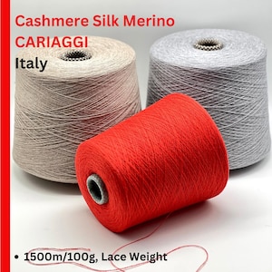 Kaschmir Seide Merino Garn, MARTE, italienische Luxus Wolle von CARIAGGI, erhältlich als Knäuel oder als Kone, Spitzengewicht, 1500 m / 100g