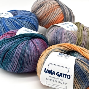 SUPER SOFT, 100% Merino Yarn, Lana Gatto, Gradient Yarn, PRINT Colors Collection, Italian Yarn, Machine  and Hand Knitting, 125m/50g