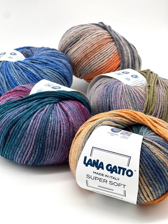 SUPER SOFT, 100% Merino Yarn, Lana Gatto, Gradient Yarn, PRINT Colors Collection, Italian Yarn, Machine  and Hand Knitting, 125m/50g