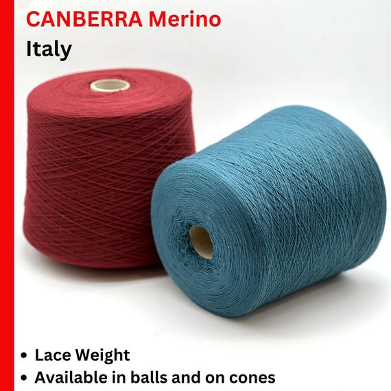 Merino Yarn, CANBERRA, Premium Italian Yarn by LANECARDATE, Available in Balls and on Cones, Lace Weight, 1550m/100g (1695y)