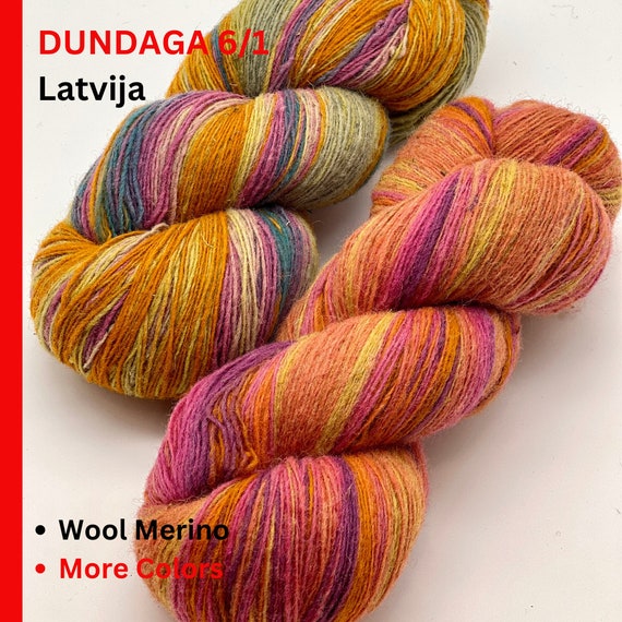 Dundaga Wool Merino Multicolored 100% Natural Rustic Gradient Yarn, Available in Skeins and Cakes, Lace 6/1 Fingering Socks Weight
