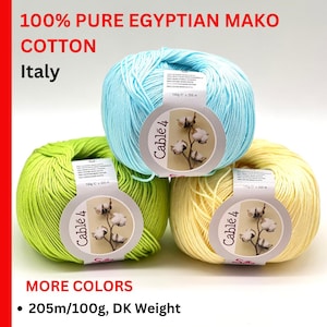 MAKO Cotton Yarn, DK Weight, 100% Pure EGYPTIAN Mako Cotton, Premium Italian Yarn by Silke, 100g/205m (3.52oz/224y)