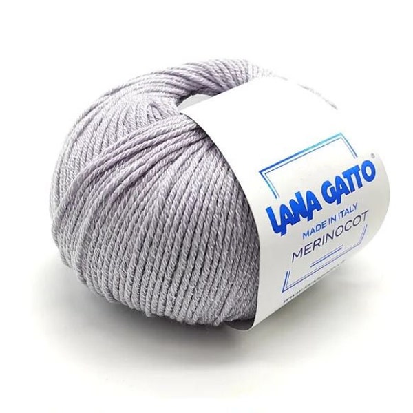 Cotton Yarn, MERINOCOT,  Merino Cotton Yarn, Lana Gatto, DK Yarn, Tshirt Yarn, Italian Yarn, Machine and Hand Knitting Yarn, 50g/125m