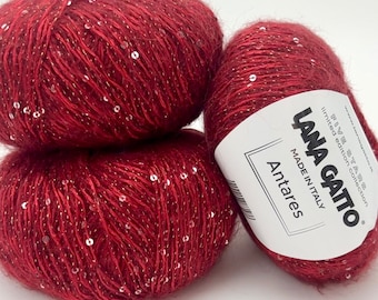 Paillettes Alpaca Knitting Yarn, Limited Edition Collection Yarn, SOFT Yarn, Sparkling Yarn, Lurex Yarn, Lana Gatto, Italian yarn, 50g/180m