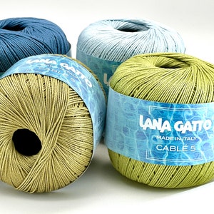 Cotton Yarn, 100% Egyptian Makò Cotton, CABLE 5, Lana Gatto, Italian Yarn, Sustainable Yarn, Machine and Hand Knitting, 50g/175m