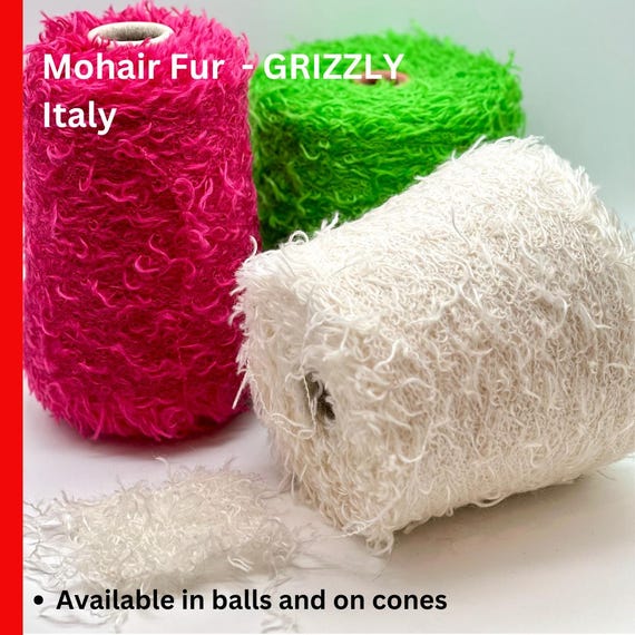Mohair Fur Fluffy Yarn, GRIZZLY, Premium Italian Yarn, Available on Cone and in Balls, 210m/100g (230y/3.52oz)
