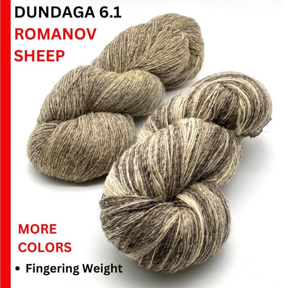 Dundaga 6.1 ROMANOV SHEEP 100% Natural Rustic Grey & Dyed Grey Wool Yarn, Available in Skeins or Cake, Fingering Weight Single Ply 420m/100g