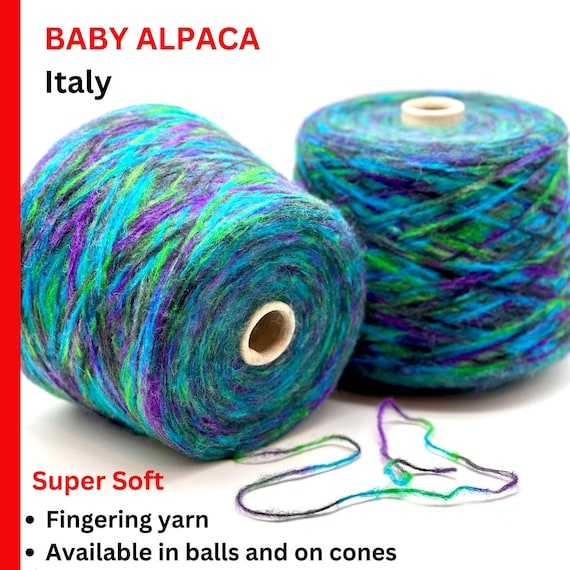 BABY ALPACA Wool Blend Cable Yarn, GHOST, Super Soft Multicolor Premium Italian Yarn, Available in Balls and on Cones,  100g/520m (569y)
