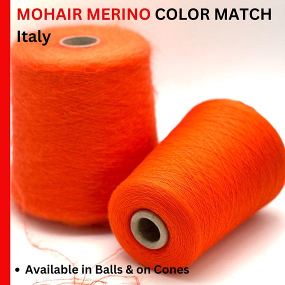AURORA Mohair and WISH Merino Yarn, Premium Italian Yarn in Matching Color Mix, Available on Cones or in Balls, Ideal for Lace Knitting