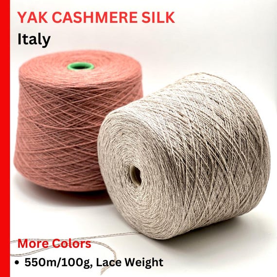YAK Cashmere Silk Yarn, LHASA, Limited Quantity Luxury Italian Yarn by Filcom, Available in Balls and on Cones,  550m/100g (601y)