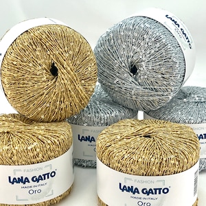 PAILLETTES, fil italien à paillettes scintillantes, fil à paillettes, ORO, mode, Lana Gatto, tricot main et machine, 25 g/93 m (102 ans)