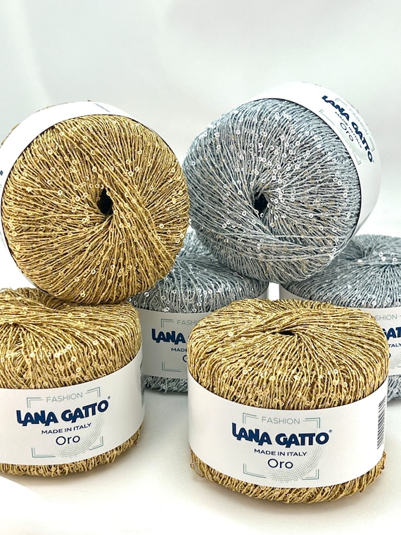PAILLETTES, Sequin Sparkling Knitting Italian Yarn,  Sequin Yarn, ORO, Fashion, Lana Gatto, Hand and Machine Knitting, 25g/93m (102 yrds)