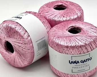 PAILLETTES Sequin Sparkling Knitting Italian Yarn by Lana Gatto, Italy, EXTRA FINE, 25g/195m