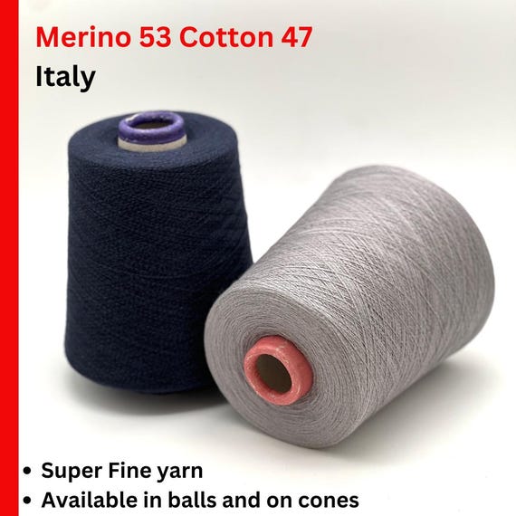 Merino Cotton Yarn, SAMOA, Premium Italian Yarn by Botto Poala, Available in Balls and on Cones, Super Fine Weight, 2400m/100g