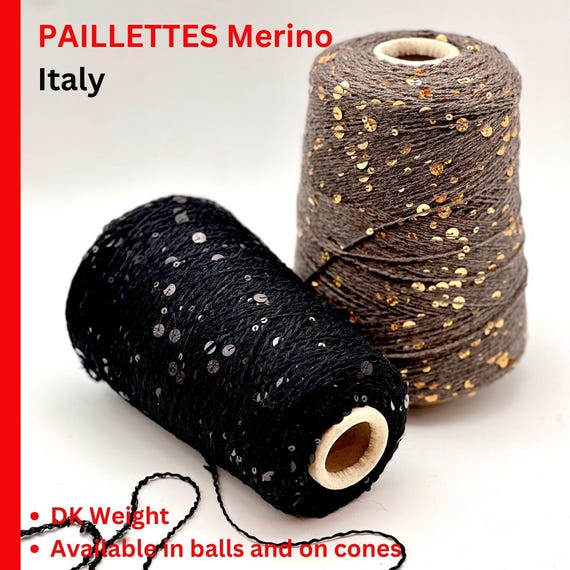 PAILLETTES Merino Sparkling Yarn, COSMO, Premium Italian Yarn by G&G Filati, Whole Cone Sale, DK Weight, 200m/100g (218y)