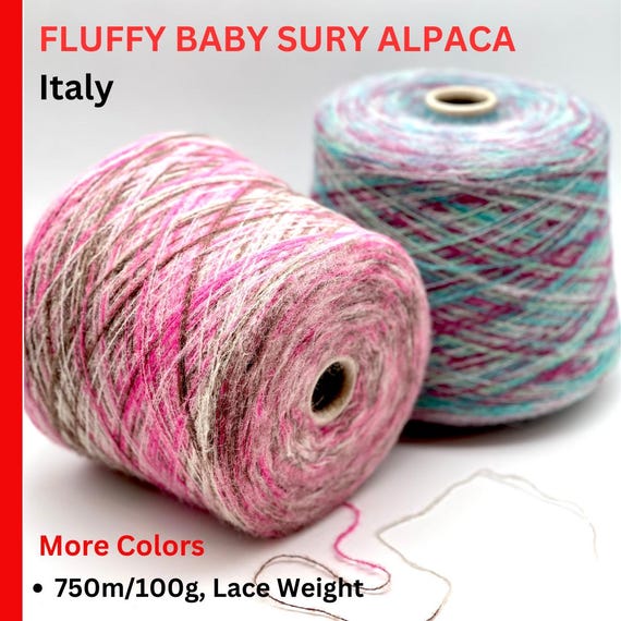 BABY SURI Alpaca Fluffy Blend Yarn, PERU, Premium Italian Yarn by Filcom, Available in Balls and on Cones,  750m/100g (820y)