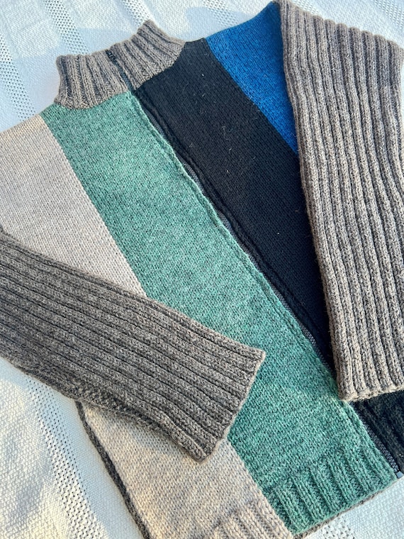 Multicolor Full Zip Cardigan Turtleneck Sweater, Vintage Zip Sweater, LOVE ACTUALLY Movie Sweater