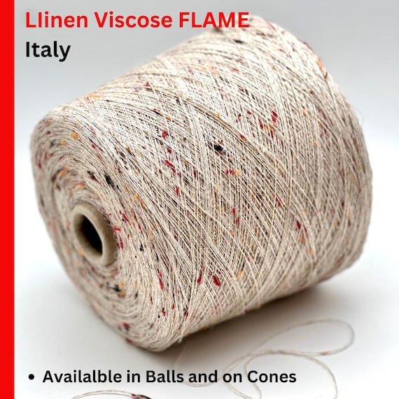 Linen Viscose TWEED Yarn, FLAME, Premium Italian Yarn by Profilo, Available in Balls and on Cones, Lace Weight, 100g/850m