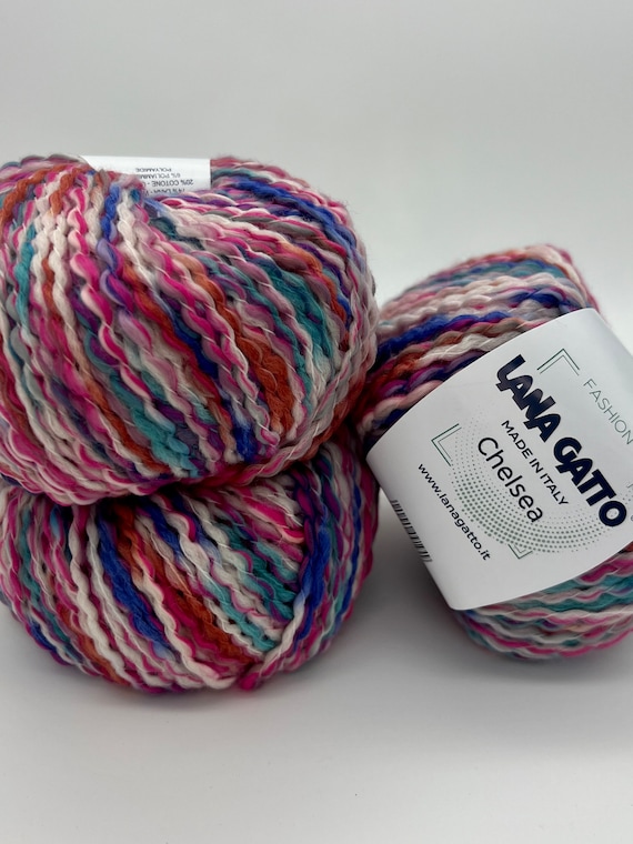 Boucle Knitting Yarn, Wool Cotton Bulky Knitting Yarn, Chelsea Yarn, Italian Yarn, Hand Knitting Yarn, 50g/85m