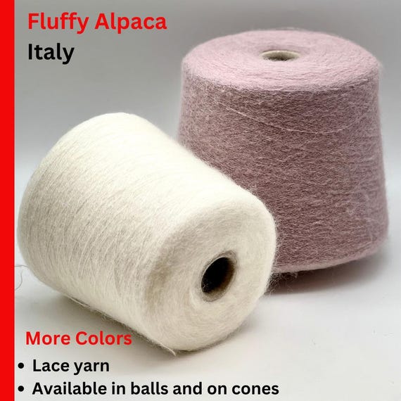 Alpaca Fluffy Yarn, ALPACA 70, Luxury Collection by RiGo, Premium Italian Yarn, Lace Weight, Available in Balls and on Cones, 1500m/100g