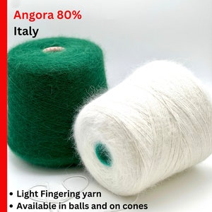 Angora 80 Yarn, BIAGIOLI MODESTO, Italy, Ultra Soft Luxury, Light Fingering, Available on Cone or in Balls, Varied Weight by Color