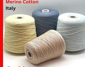 Merino Cotton Yarn, LANACOT,  Luxury Collection by RiGo, Italy, Available in Ball and on Cone, Lace Weight, 650m/100g (710y)