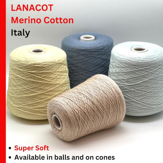 Merino Cotton Yarn, LANACOT 6500,  Luxury Collection by RiGo, Italy, Available on Cone or in Balls, Lace Weight, 650m/100g