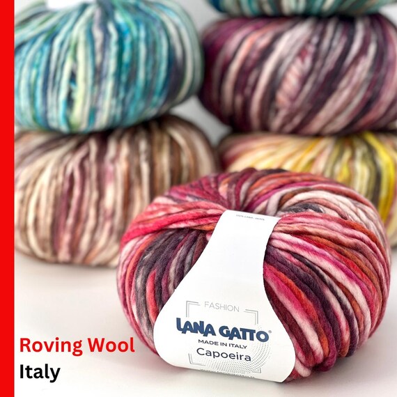 ROVING Multicolor Wool Yarn, CAPOEIRA, Lana Gatto Winter 2025 Limited Fashion Collection Italy, Luxurious Blend, 100g/100m (109yrds)