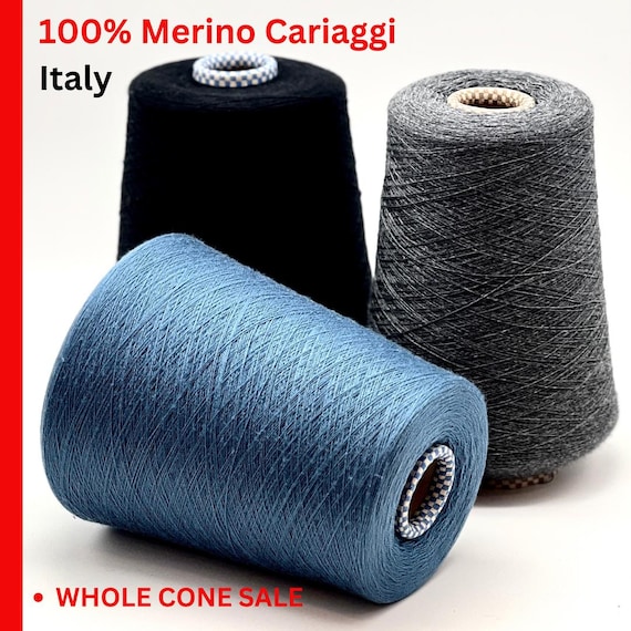 Merino Yarn 100%, PUKAKI, CARIAGGI, Premium Italian Yarn, WHOLE Cone Sale, Extra Fine Wieght, 2400m/100g