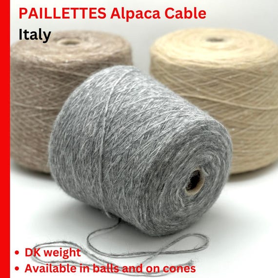 PAILLETTES Alpaca Cable Yarn, CHEERLEADER, Premium Italian Yarn by  Pecci Filati, Available on Cone or in Balls, DK Weight, 220m/100g (240y)