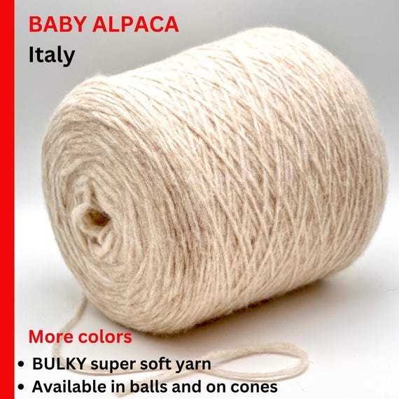 BABY Alpaca Merino Bulky Cable Yarn, PUNO, Super Soft Extremely Lightweight Premium Italian Yarn, Available in Balls and on Cones, 100g/220m