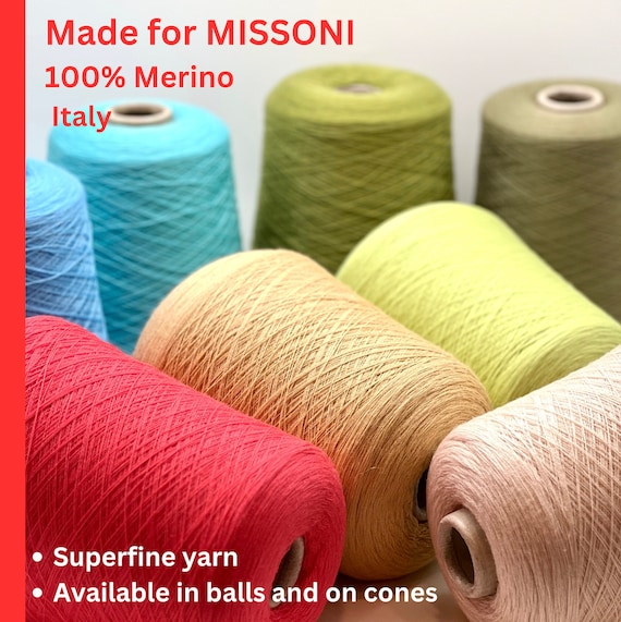 RARE Find, Made for MISSONI,  100% Merino Yarn, Super Fine Weight, Available on Cone or in Balls, In 2 STRANDS, 1500m/100g (1640y)