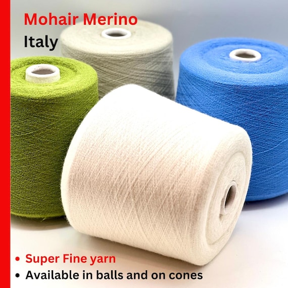 Mohair Merino Yarn, MOMENT,  Luxury Collection by RiGo, Premium Italian Yarn, Available in Balls and on Cones, Super Fine Weight, 2800m/100g