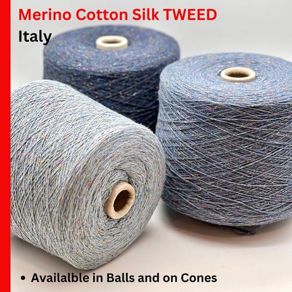 Merino Cotton Silk TWEED Yarn, TULIP, Premium Italian Yarn by Profilo, Available in Balls and on Cones, Lace Weight, 100g/700m
