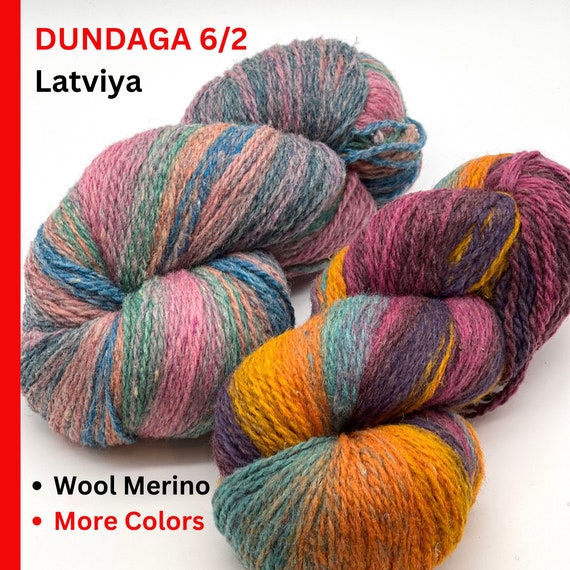 Dundaga Wool Merino Multicolored 100% Natural Rustic Gradient Yarn, Available in Skeins and Cakes, Lace 6/2 DK Bulky Weight