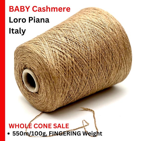 WHOLE CONE Sale: BABY Cashmere 100% Yarn, Premium Italian Yarn by Loro Piana, Fingerling  Weight, 550m/100g (602y)