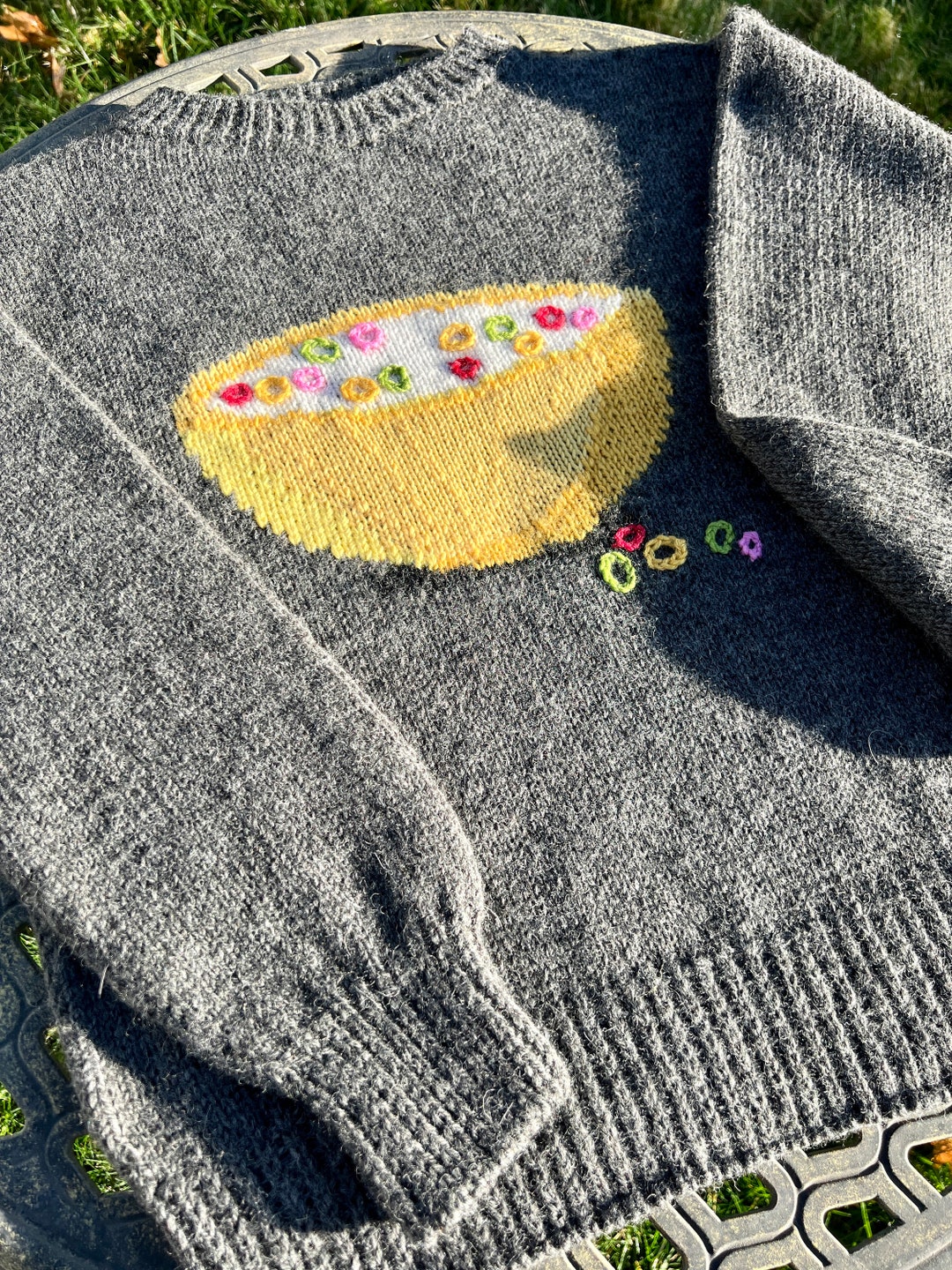 Funky Sweater Knitted Sweater With Cereal Bowl Custom Etsy