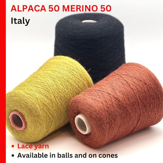 BABY ALPACA Merino Yarn, Premium Italian Yarn, Available in Balls and on Cones, Fingering Weight, 700m/100g (765y)