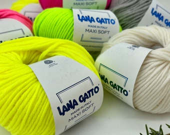 MAXI SOFT 100% Merino Wool Knitting Yarn, Lana Gatto, Italian Yarn, Aran Weight Knitting Yarn, 50g/90m