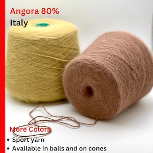 Angora 80 Yarn, BIAGIOLI MODESTO, Italy, Ultra-Soft Luxury, Sport Weight, Available on Cone or in Balls, 450m/100g (492y/3.52oz)