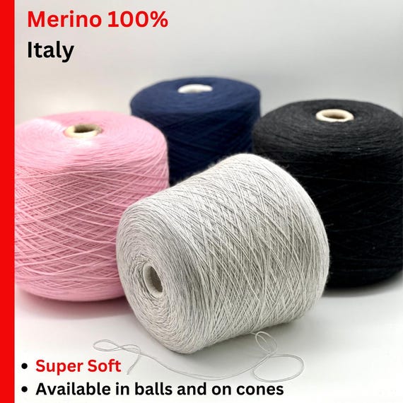 Merino Yarn, MERINOS 6000,  Luxury Collection by RiGo, Italy, Available on Cone or in Balls, Lace Weight, 600m/100g (656y)