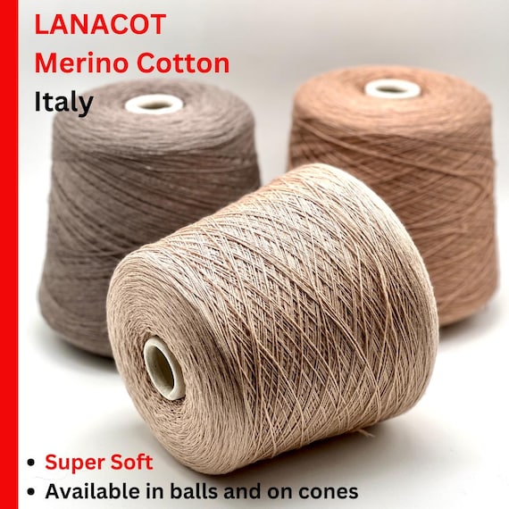 Merino Cotton Yarn, LANACOT 6500,  Luxury Collection by RiGo, Italy, Available on Cone or in Balls, Lace Weight, 650m/100g